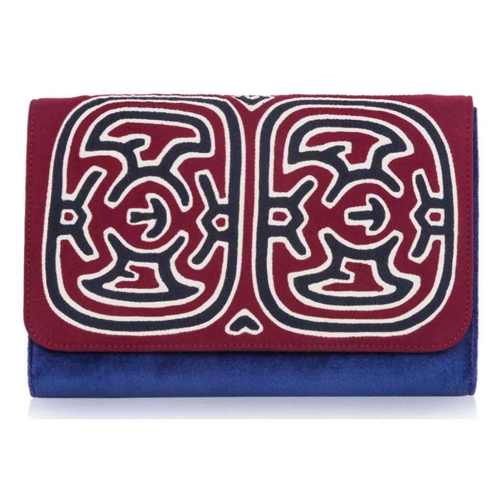 Mola Sasa BURGUNDY AND BLUE CLUTCH